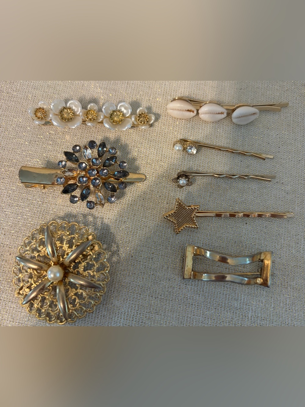 Vintage Gold & Pearl Decorative Hair Clip Set - Womens Accessories